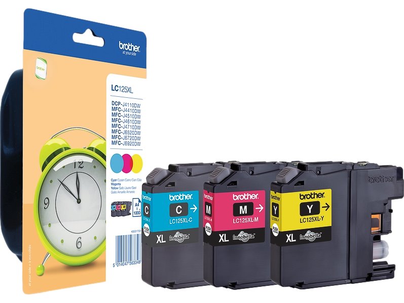 Brother Tintenpatrone gelb, magenta, cyan HC (LC-125XLRBWBP)
