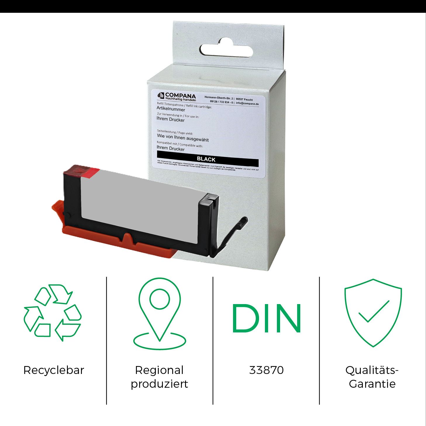 Compana Tintenpatrone schwarz HC plus (49201) ersetzt CLI-581BKXXL