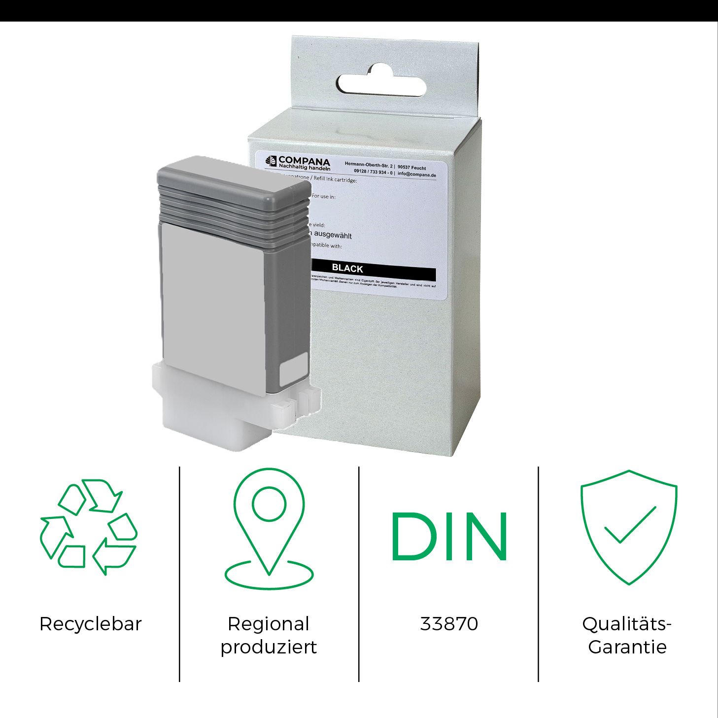 Compana Tintenpatrone schwarz (49150) ersetzt PFI-107BK
