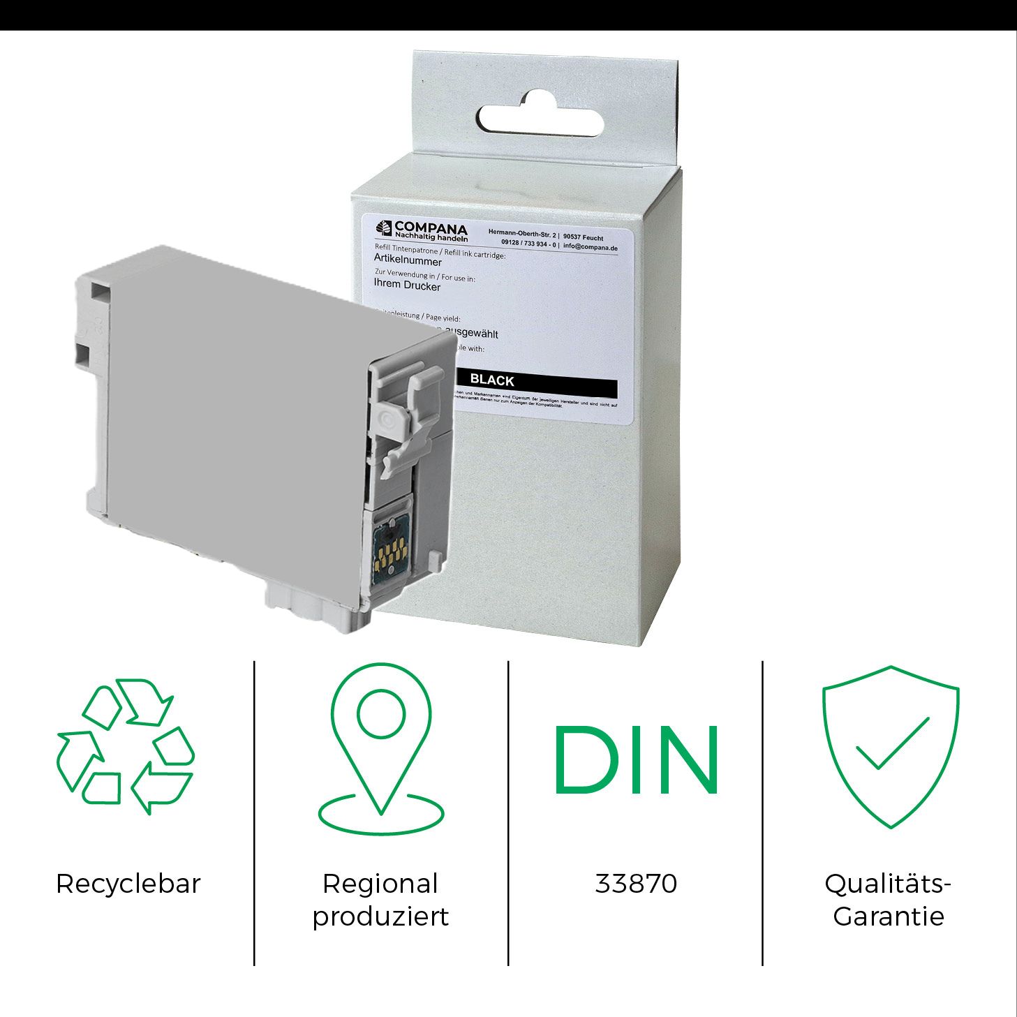 Compana Tintenpatrone schwarz HC (45335) ersetzt T1301