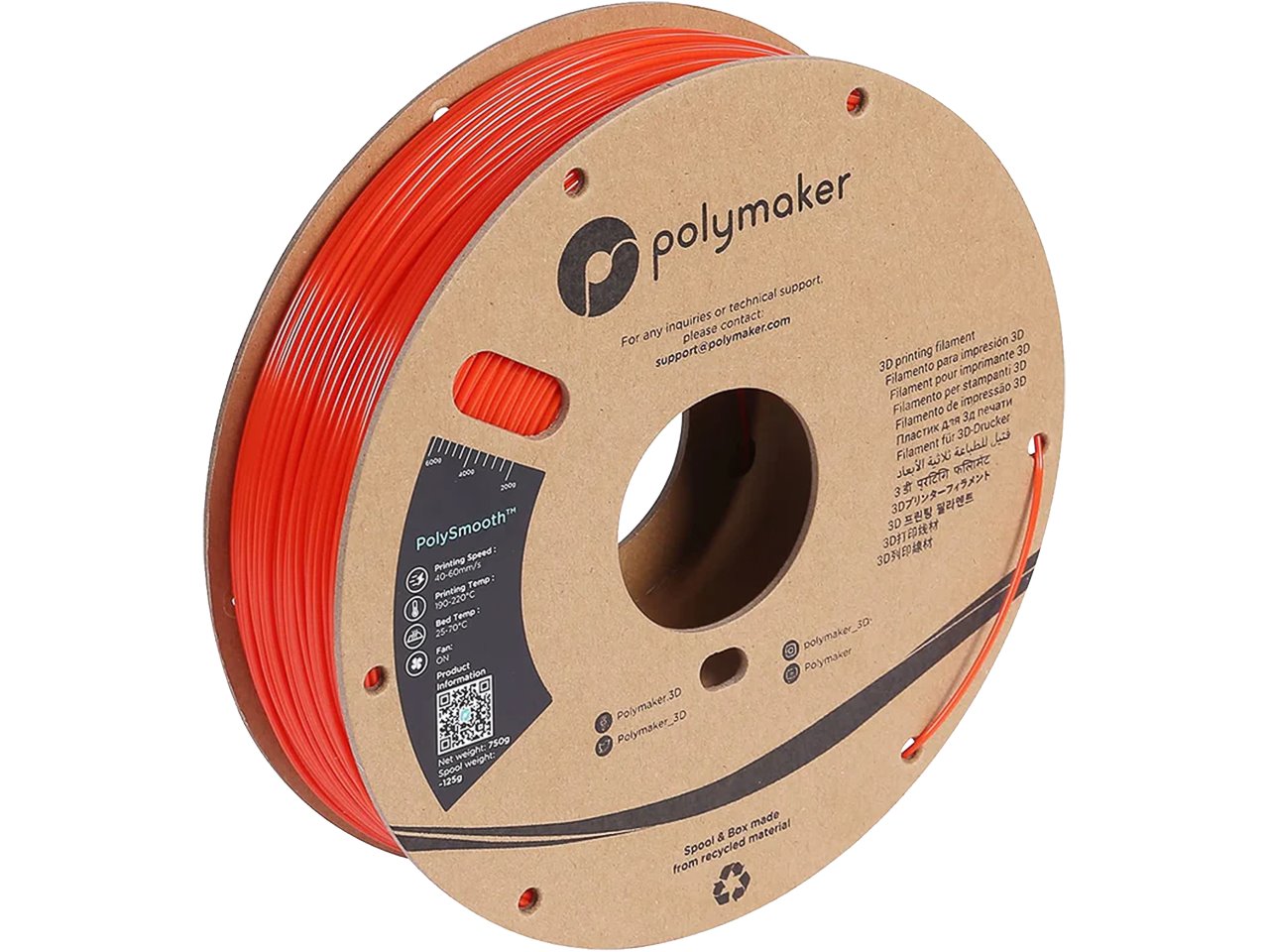 PVB 1,75mm Coral RED 0,75kg POLYMAKER POLYSMOOTH 3D FILAMENT
