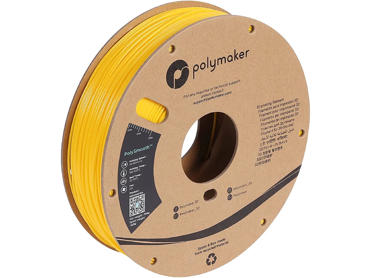 PVB 1,75mm YELLOW 0,75kg POLYMAKER POLYSMOOTH 3D FILAMENT