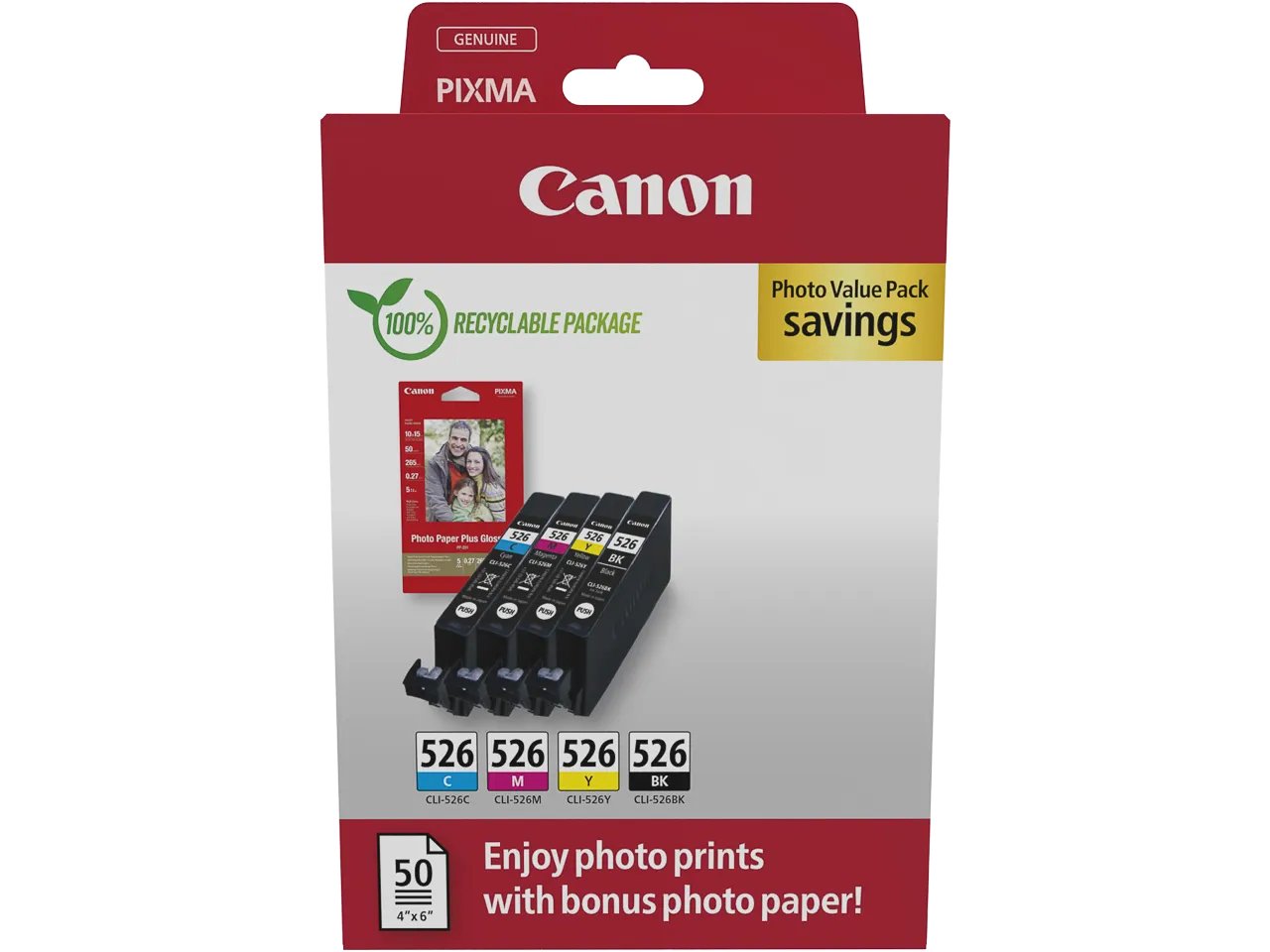 4540B019 CANON CLI526 Pixma Tinte+Fotopapier (4) cmyk w/o SEC 4x9ml