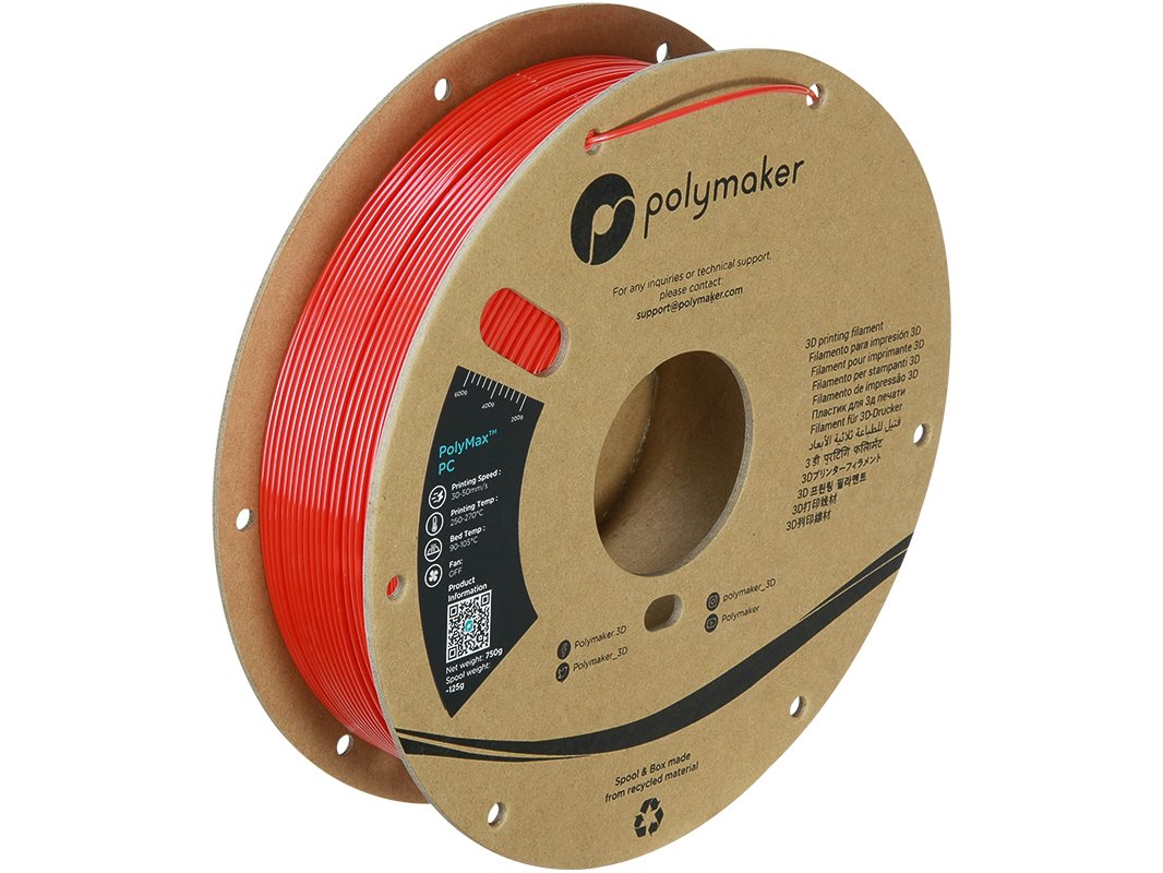POLYMAKER POLYMAX 3D FILAMENT TOUGH PC 1,75mm RED 0,75kg PC02010