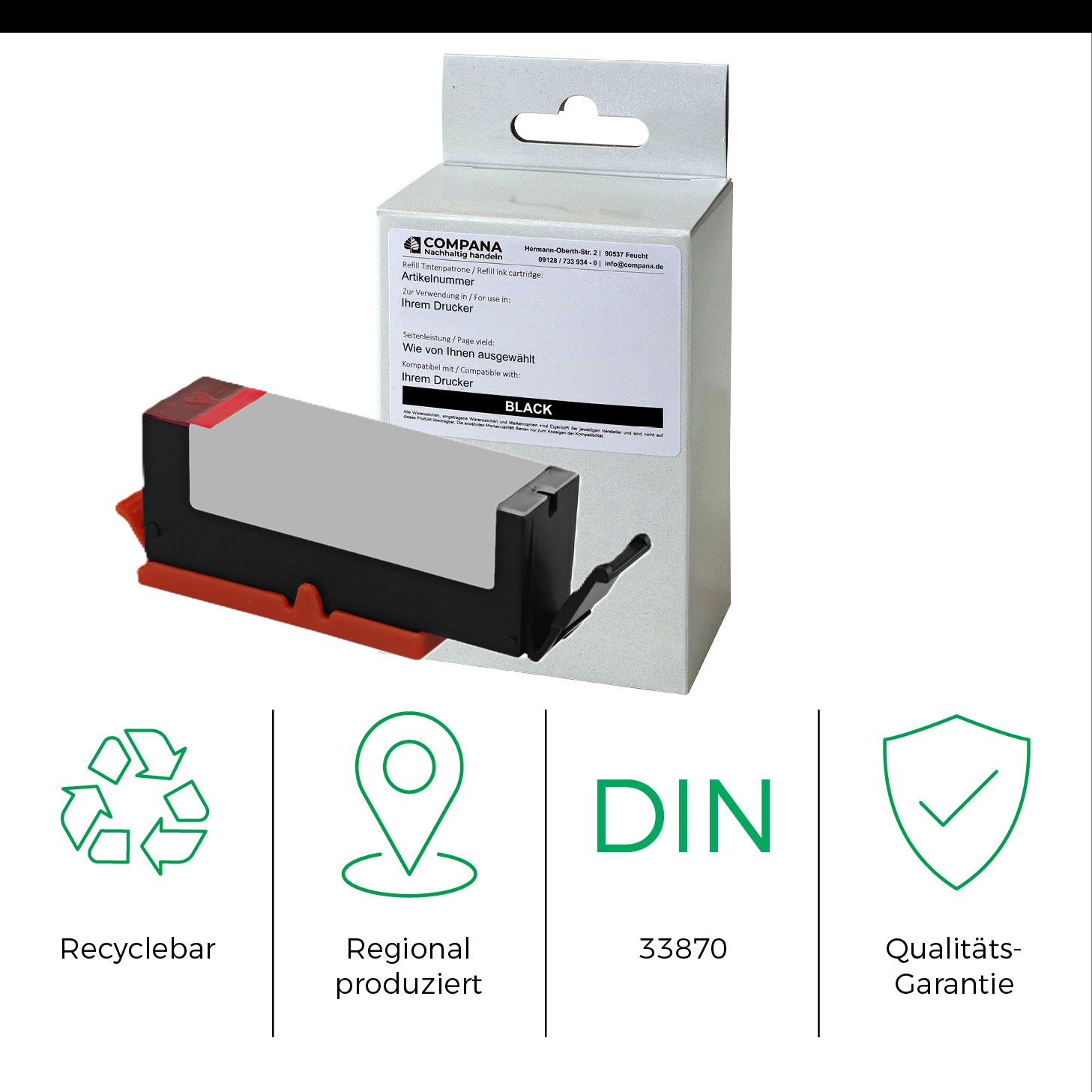 Compana Tintenpatrone pigment schwarz HC plus (49200) ersetzt PGI-580PGBKXXL