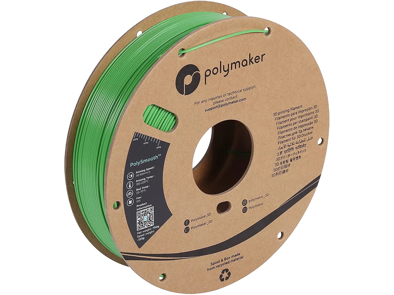 PVB 1,75mm GREEN 0,75kg POLYMAKER POLYSMOOTH 3D FILAMENT
