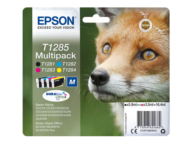 Epson Tintenpatrone gelb, magenta, schwarz, cyan (C13T12854012, T1285)
