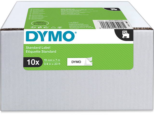 S0720830 DYMO D1 19MM (10) SCHWARZ-WEISS 2093098 Schriftband 7m selbstklebend