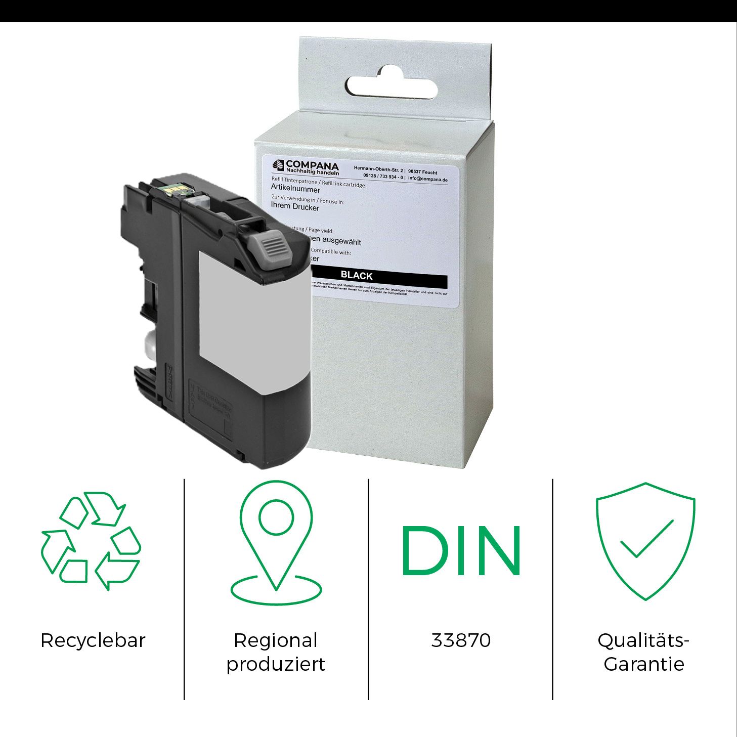 Compana Tintenpatrone schwarz HC (49875) ersetzt LC-127XLBK