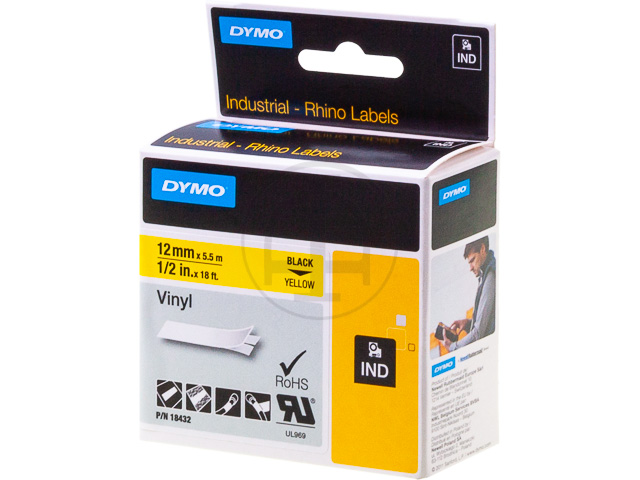 Dymo Farbiges Vinylband 12mm schwarz/gelb (18432)