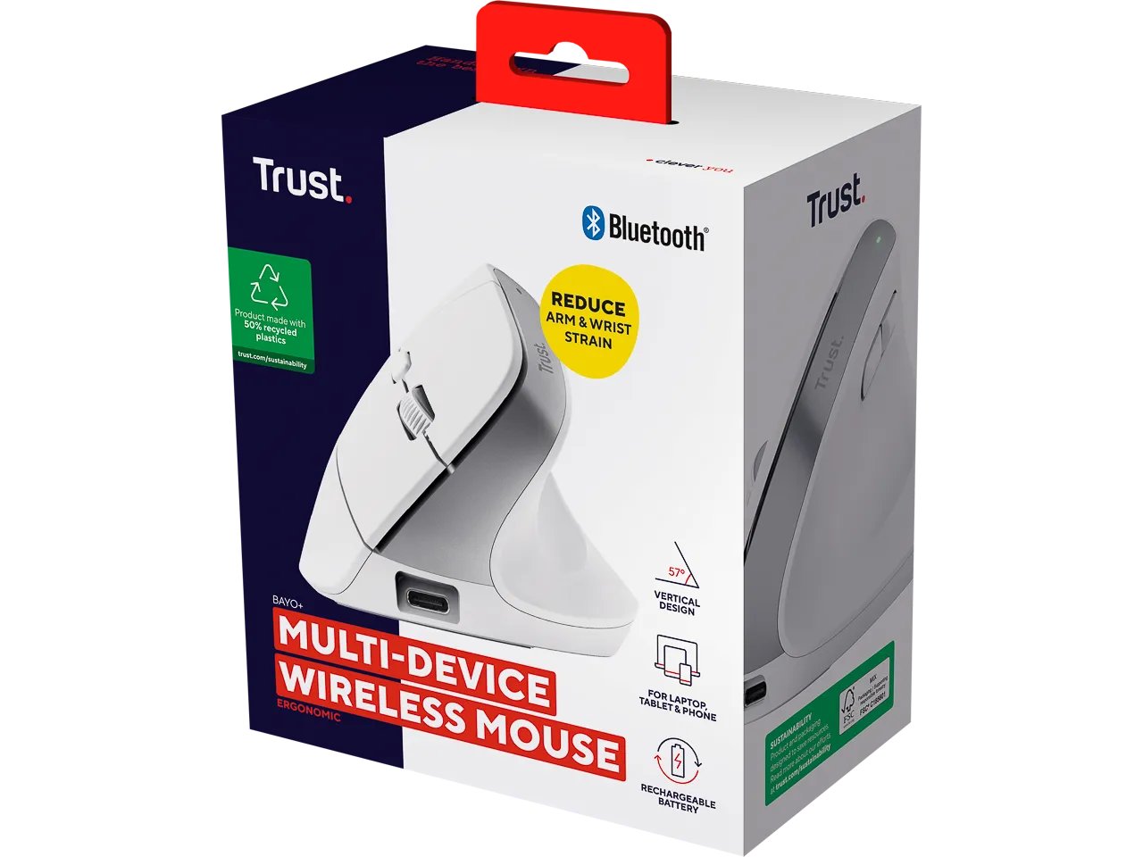 25399 TRUST Bayo+ Maus 6Tasten kabellos rechtshaendig vertikal weiss