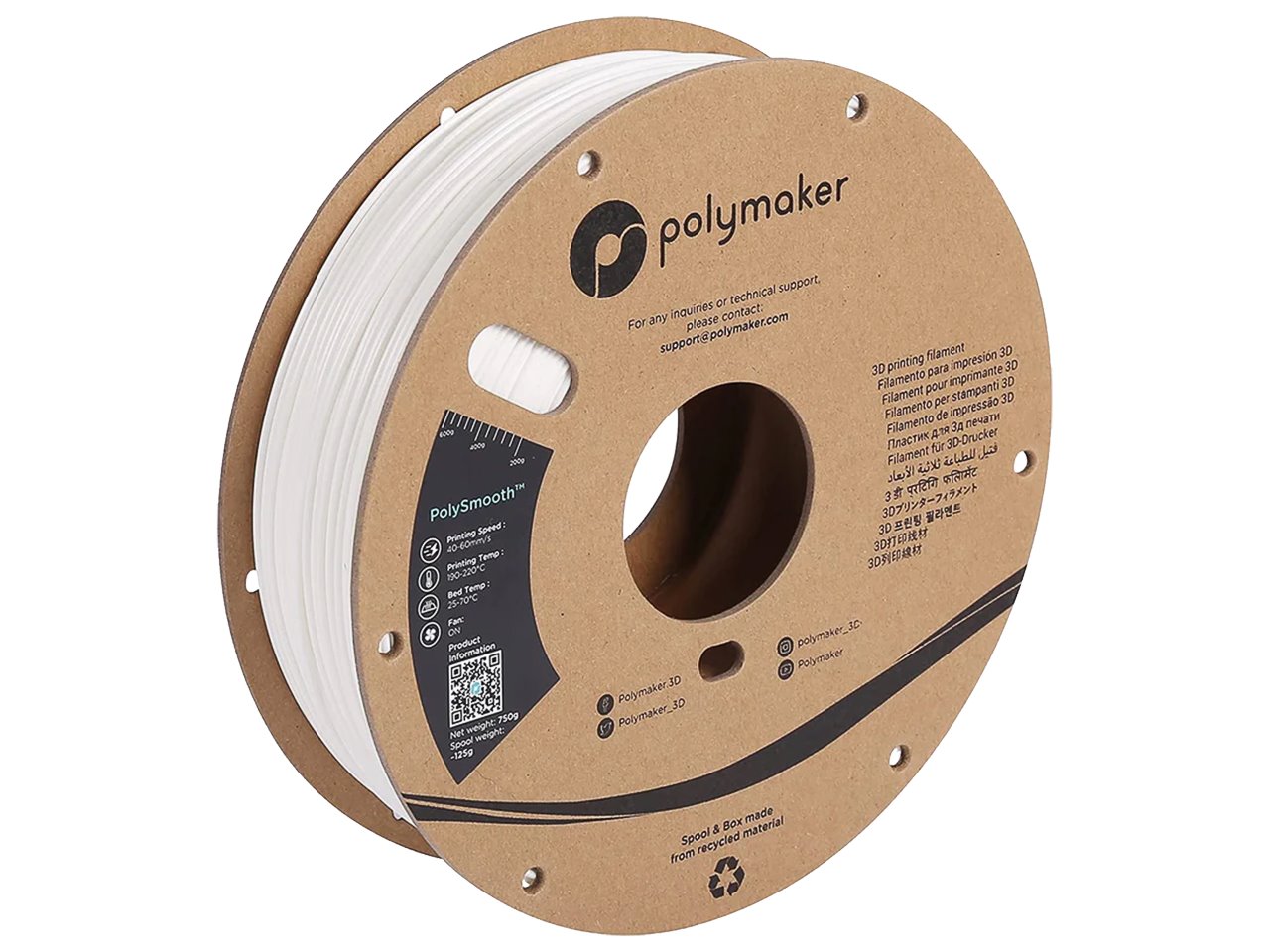 PVB 1,75mm WHITE 0,75kg POLYMAKER POLYSMOOTH 3D FILAMENT