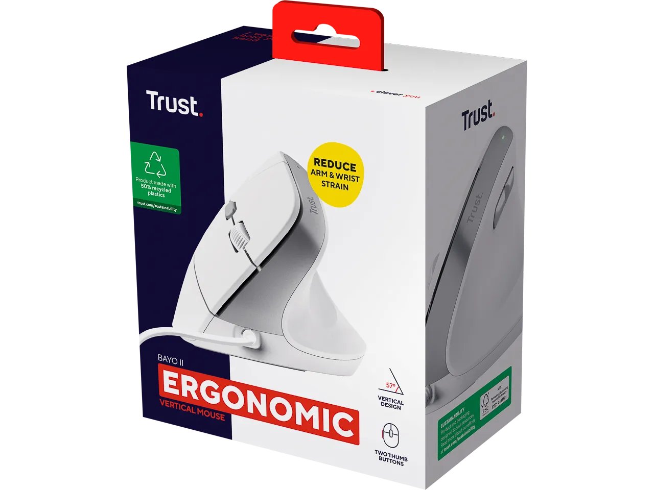 25397 TRUST Bayo II Maus 6Tasten Kabel rechtshaendig vertikal weiss