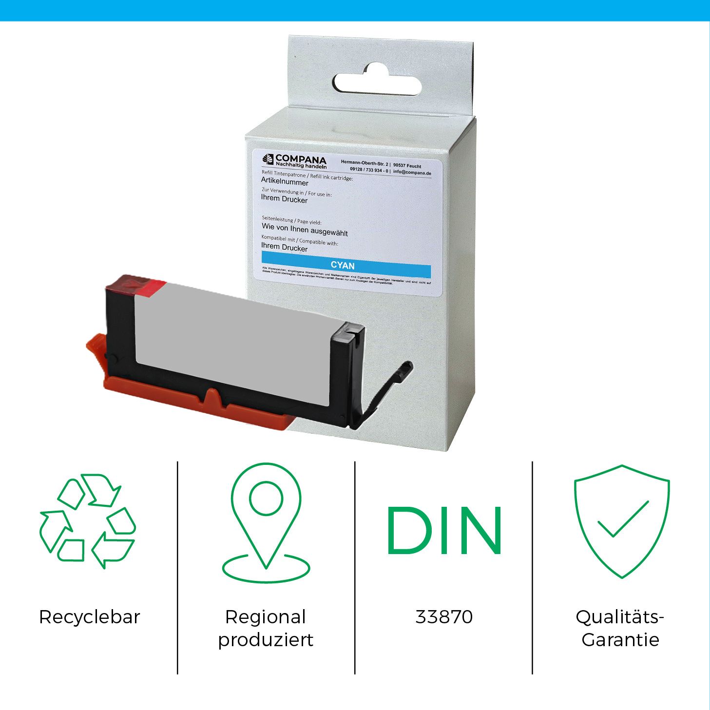 Compana Tintenpatrone cyan HC plus (49202) ersetzt CLI-581CXXL