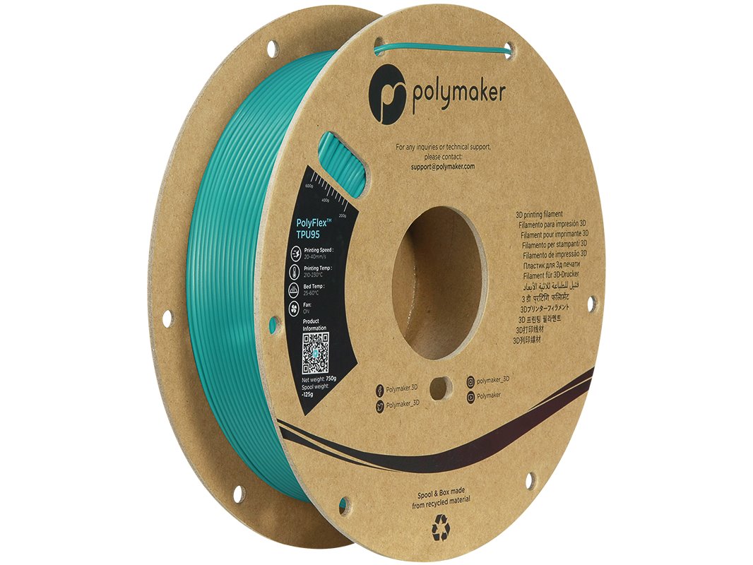 TPU-95A 1,75mm TEAL 0,75kg POLYMAKER POLYLITE 3D FILAMENT