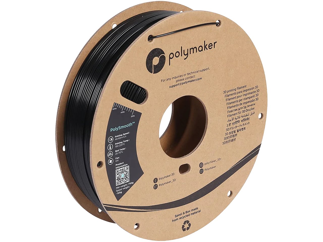 PVB 1,75mm BLACK 0,75kg POLYMAKER POLYSMOOTH 3D FILAMENT