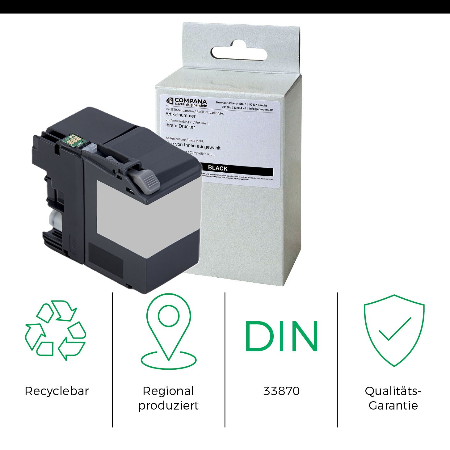 Compana Tintenpatrone schwarz HC (49058) ersetzt LC-129XLBK