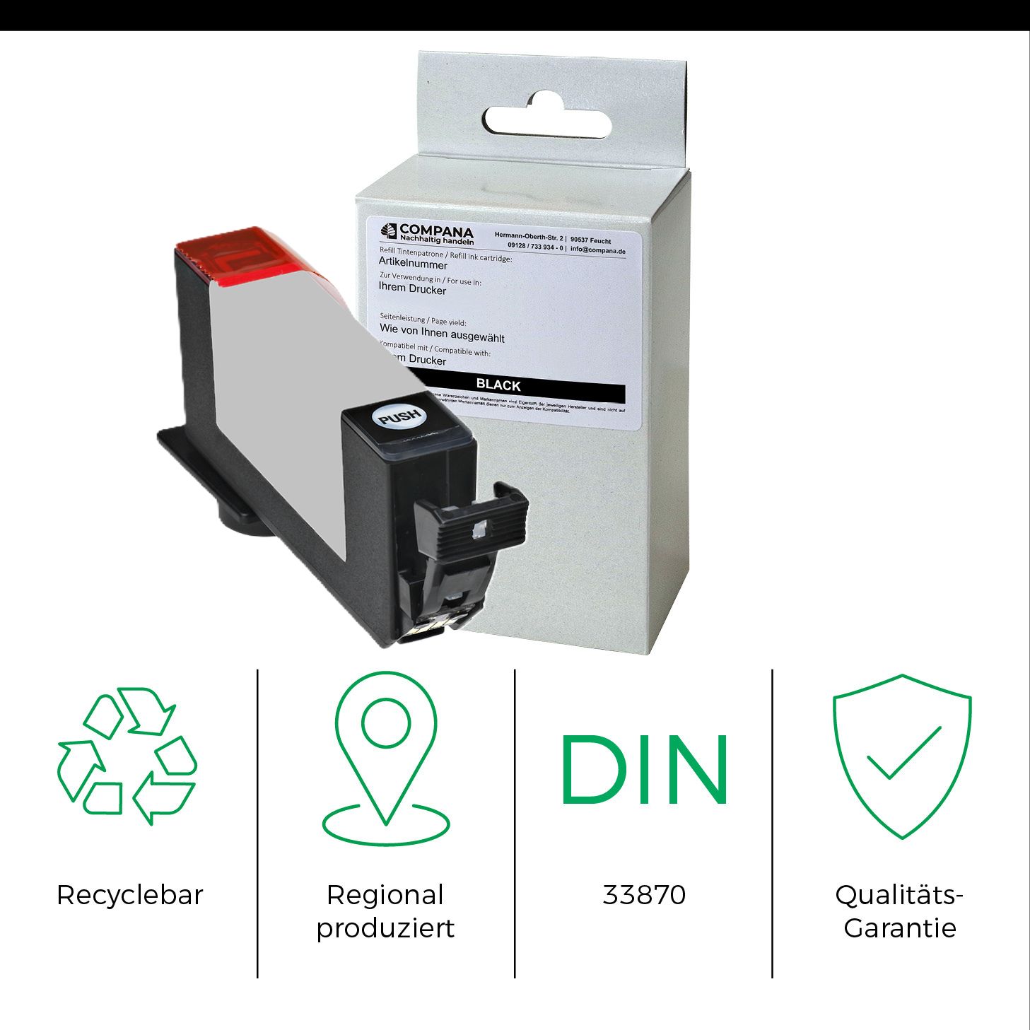 Compana Tintenpatrone schwarz (44601) ersetzt CLI-526BK, CLI-526C