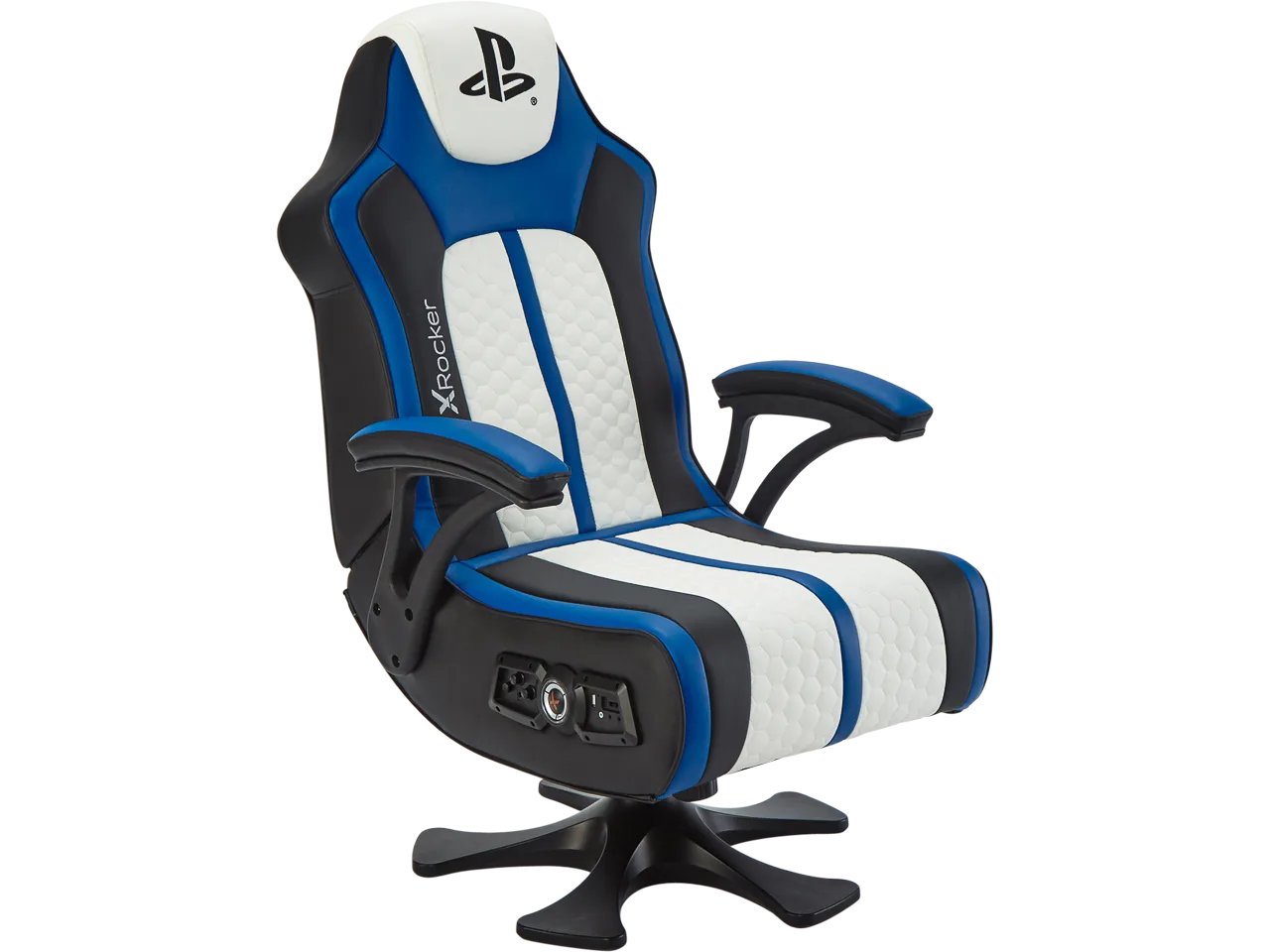 XROCKER LEGEND GAMING SESSEL PlayStation/2.1 Audiosystem BLAU-WEISS 2021029 PU-Leder 100kg