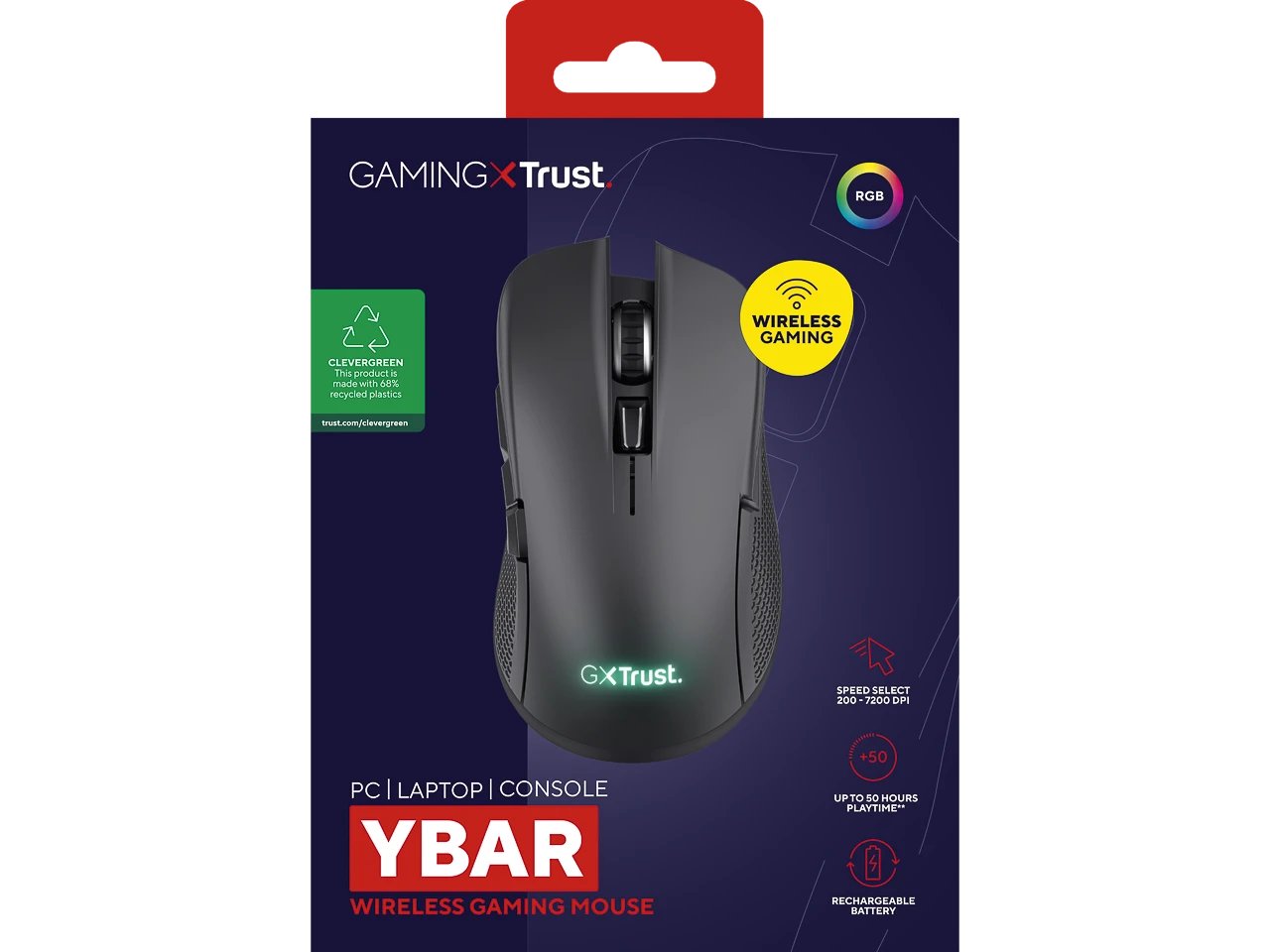 TRUST GXT923 YBAR GAMING MAUS SCHWARZ 24888 6Tasten kabellos rechts