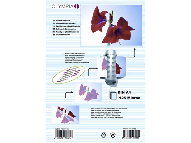9185 OLYMPIA LAMINIERFOLIEN A4 25Blatt 125mic