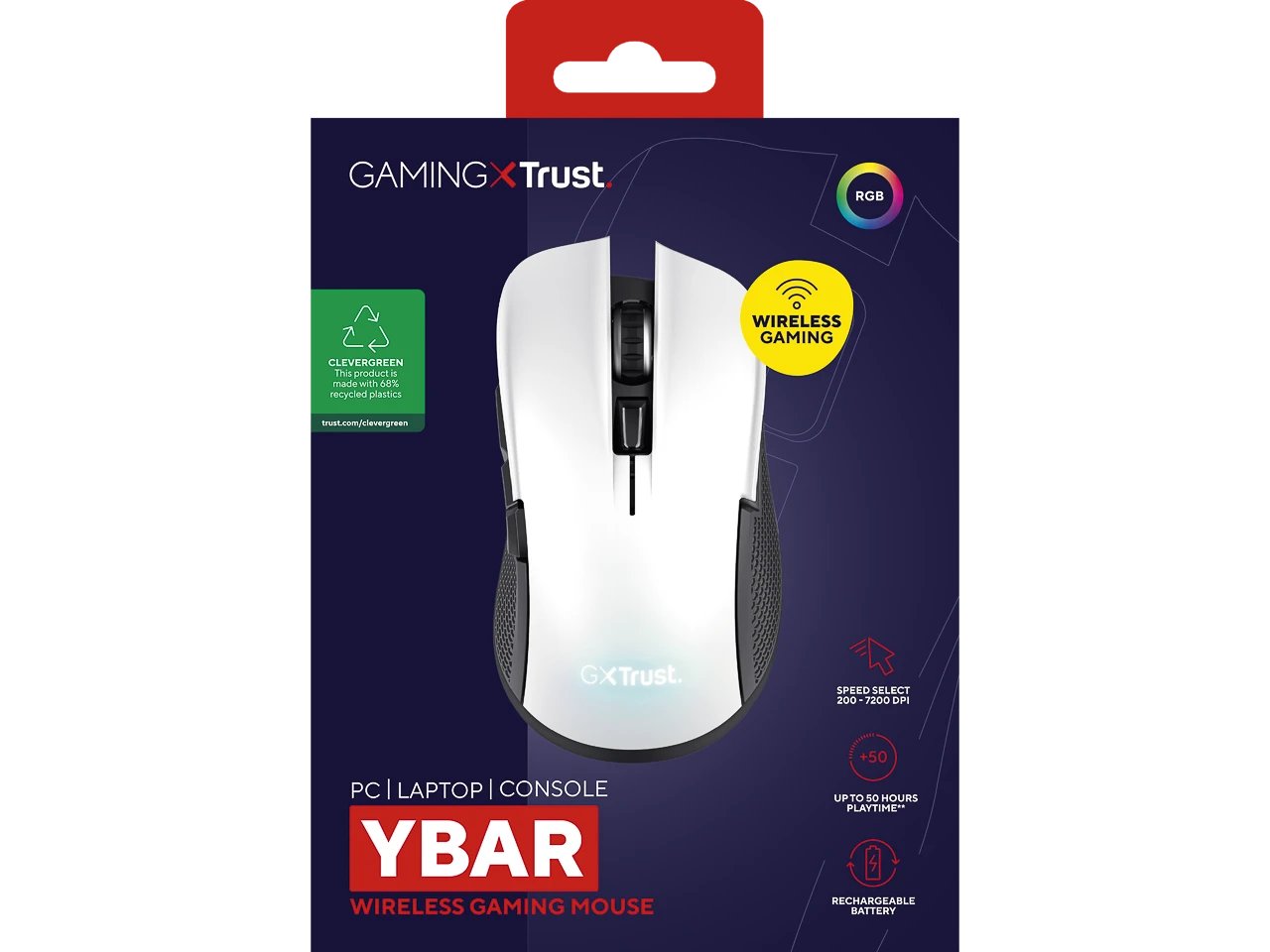 TRUST GXT923W YBAR GAMING MAUS WEISS 24889 6Tasten kabellos rechts