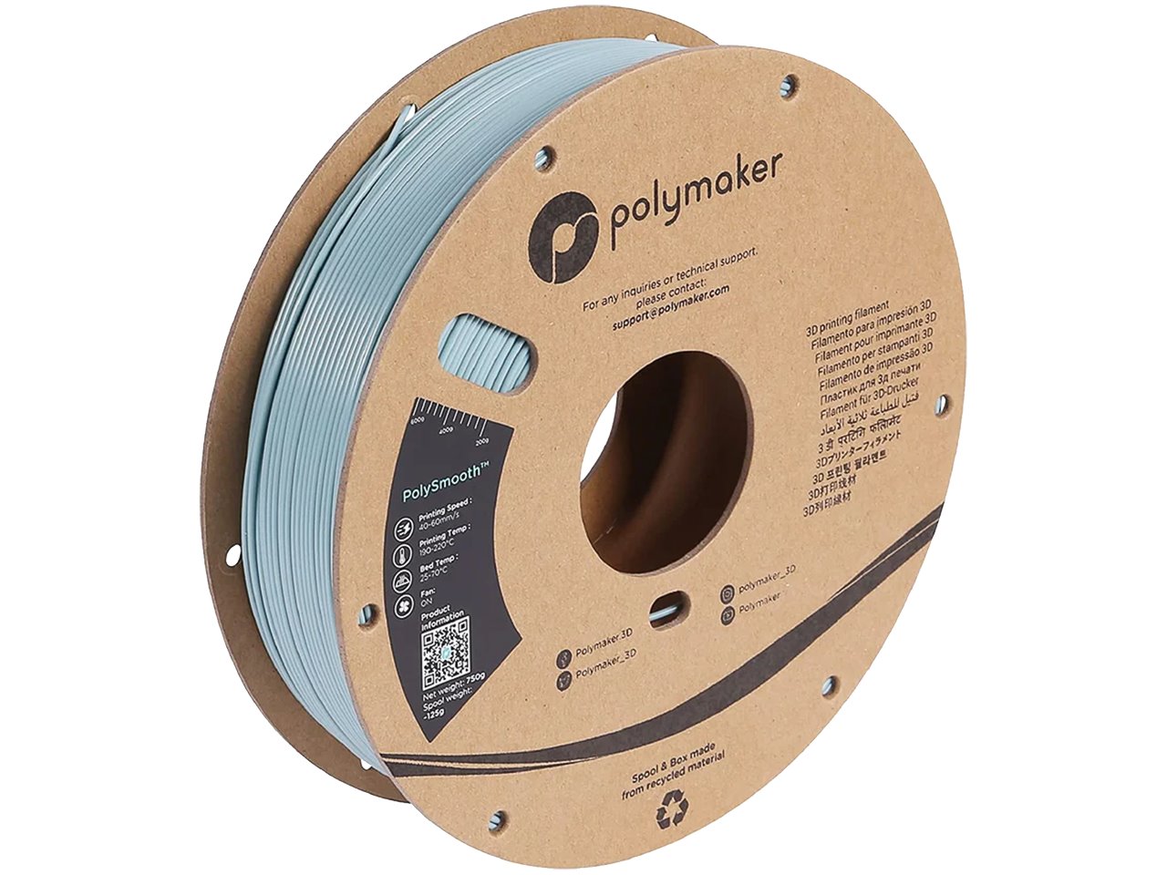 PVB 1,75mm SLATE GREY 0,75kg POLYMAKER POLYSMOOTH 3D FILAMENT