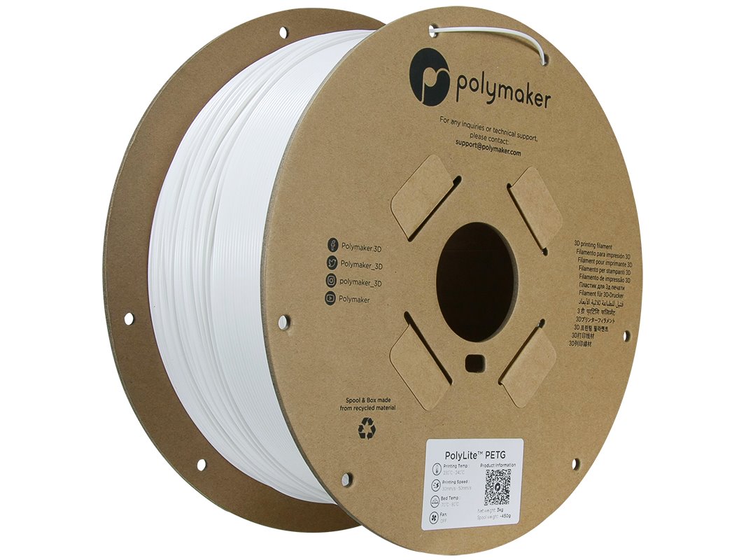 POLYMAKER POLYLITE 3D FILAMENT PETG 1,75mm WHITE 3kg PB01052