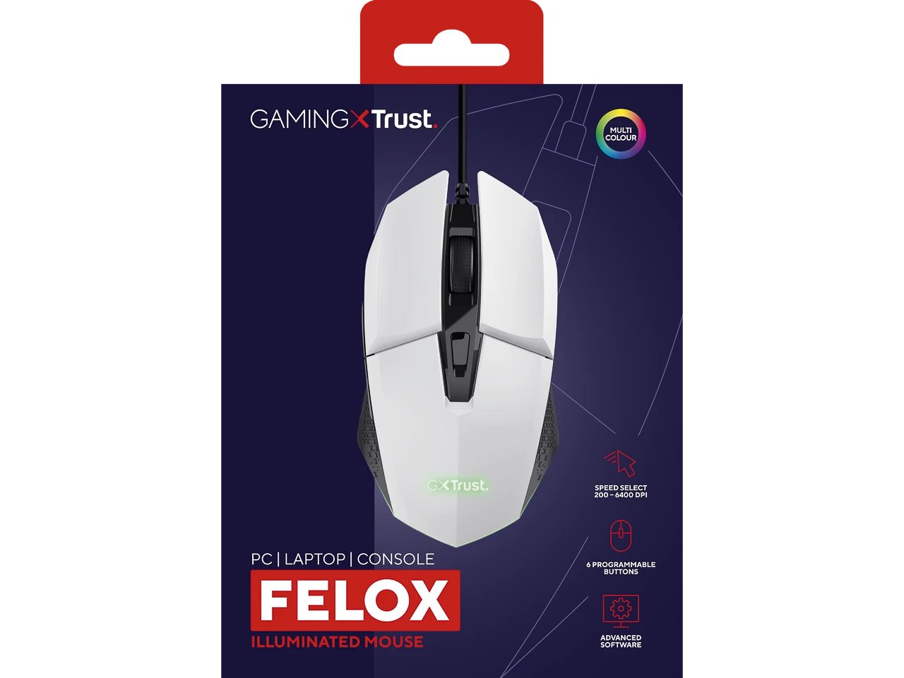 TRUST GXT109W FELOX GAMING MAUS WEISS 25066 6Tasten USB 6400dpi Kabel
