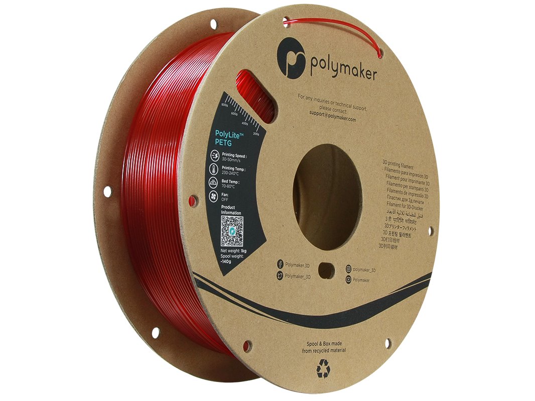 POLYMAKER POLYLITE 3D FILAMENT PETG 1,75mm TRANSLUCENT RED 1kg PB01031
