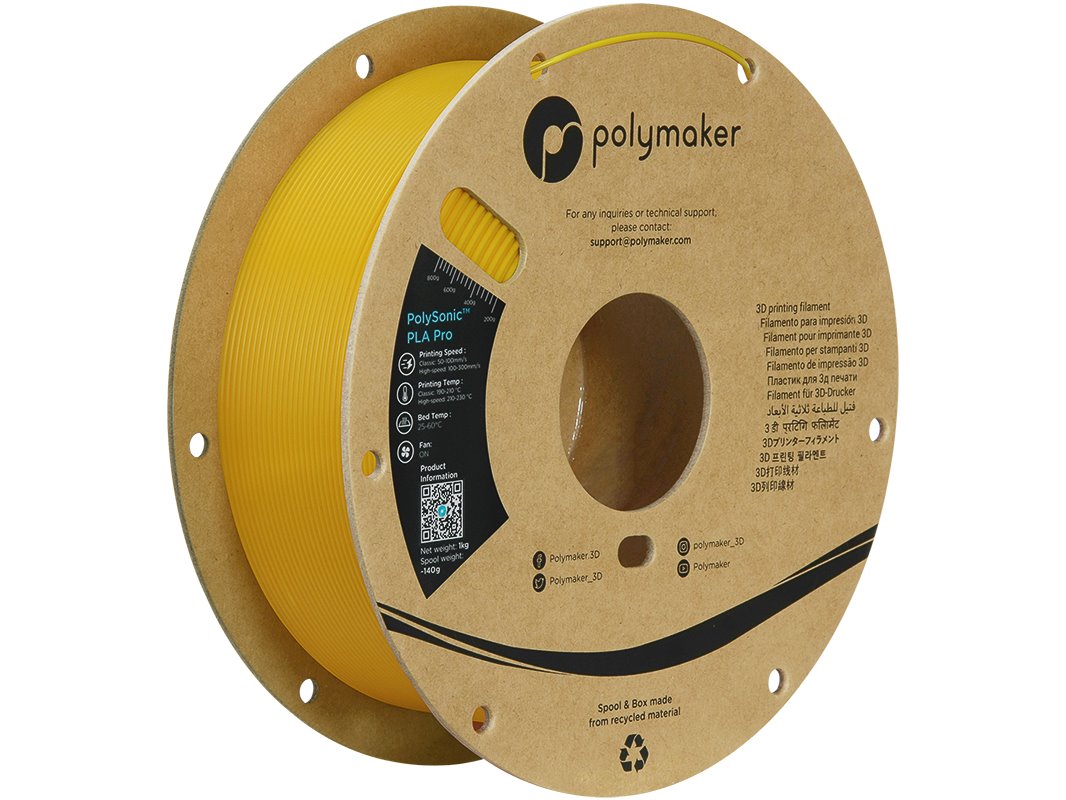 PLA PRO HS TOUGH 1,75mm YELLOW 1kg POLYMAKER POLYSONIC 3D FILAMENT