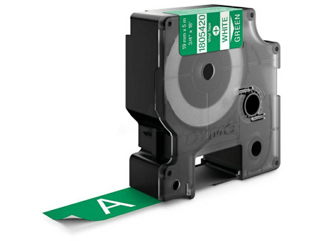 Dymo Schriftbandkassette 19mm (Vinyl) weiß/grün (1805420)