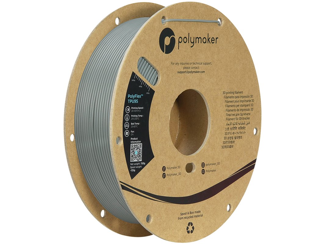 TPU-95A 1,75mm GREY 0,75kg POLYMAKER POLYLITE 3D FILAMENT