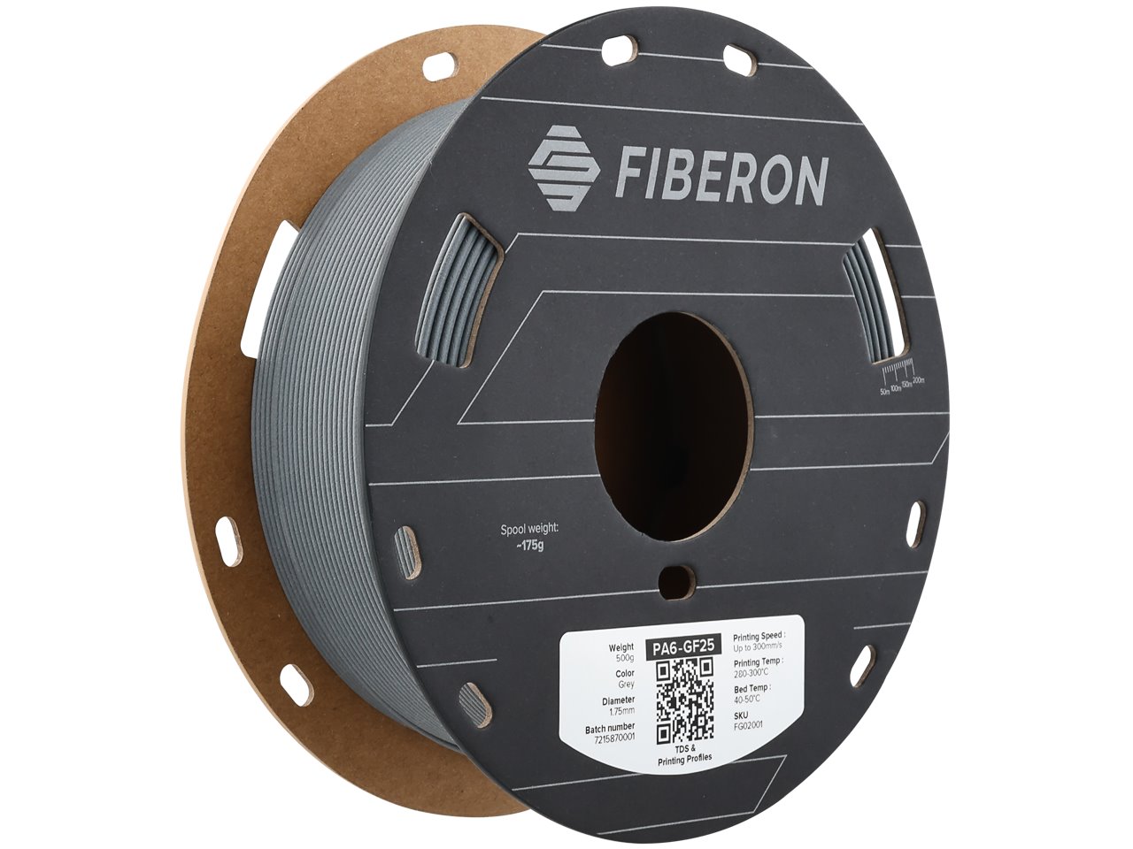 POLYMAKER FIBRON 3D FILAMENT PA6-GF25 1,75mm GREY 0,5kg FG02001