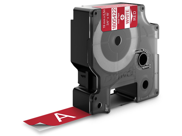 Dymo Schriftbandkassette 19mm (Vinyl) weiß/rot (1805422)