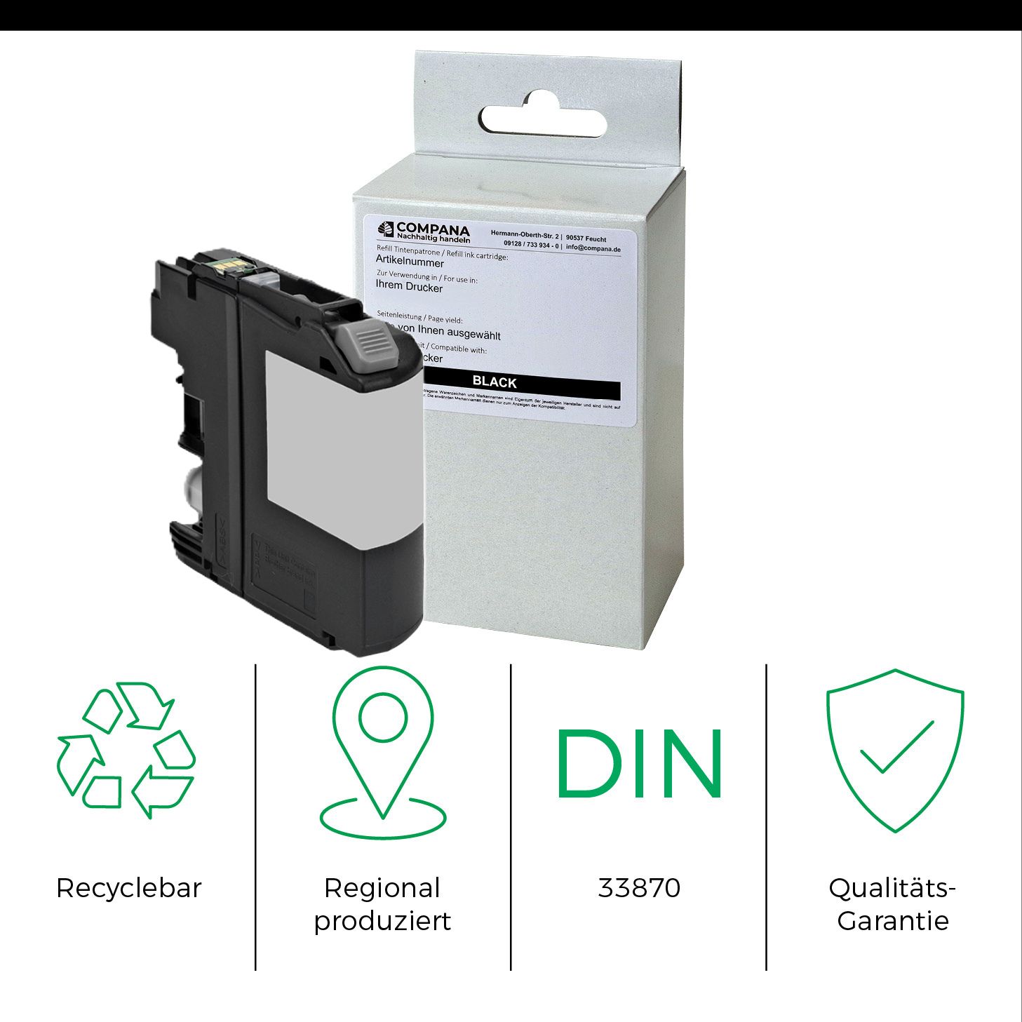 Compana Tintenpatrone schwarz (49053) ersetzt LC-123BK
