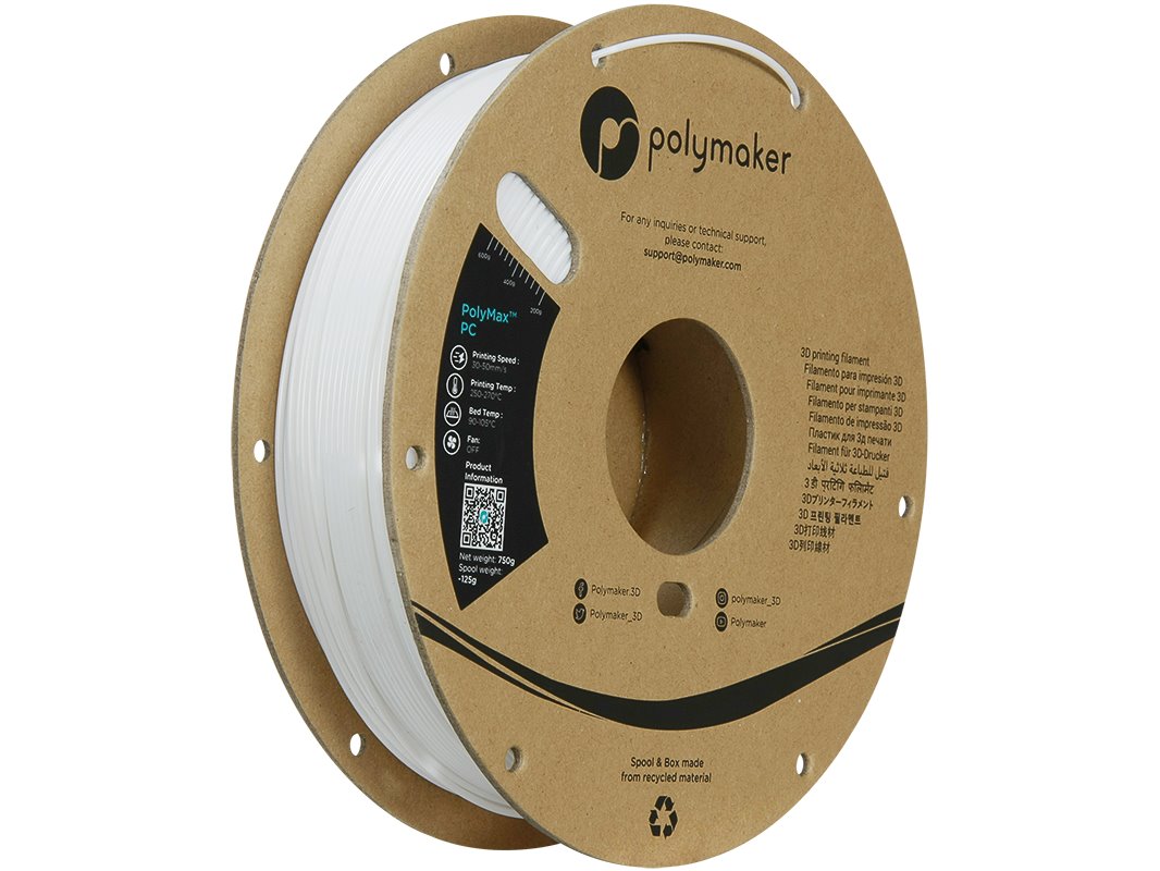 POLYMAKER POLYMAX 3D FILAMENT TOUGH PC 1,75mm WHITE 0,75kg PC02002