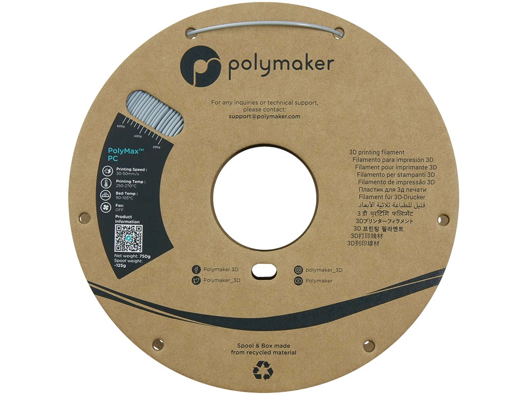 POLYMAKER POLYMAX 3D FILAMENT TOUGH PC 1,75mm GREY 0,75kg PC02005