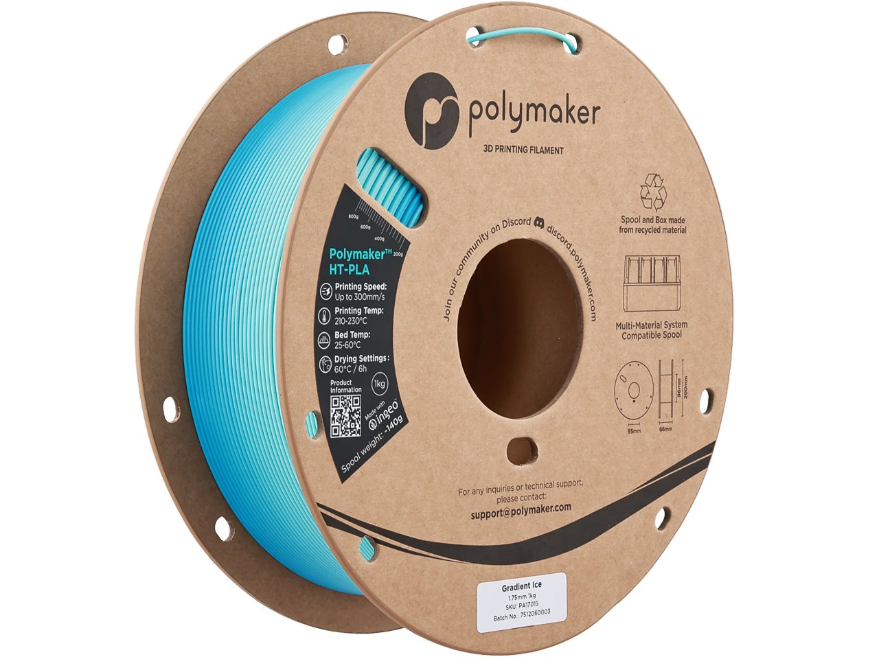 HT-PLA 1,75mm GRADIENT ICE 1kg POLYMAKER 3D FILAMENT