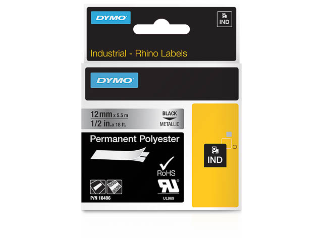 Dymo permanentes Polyesterband 12mm schwarz/metallic (18761)